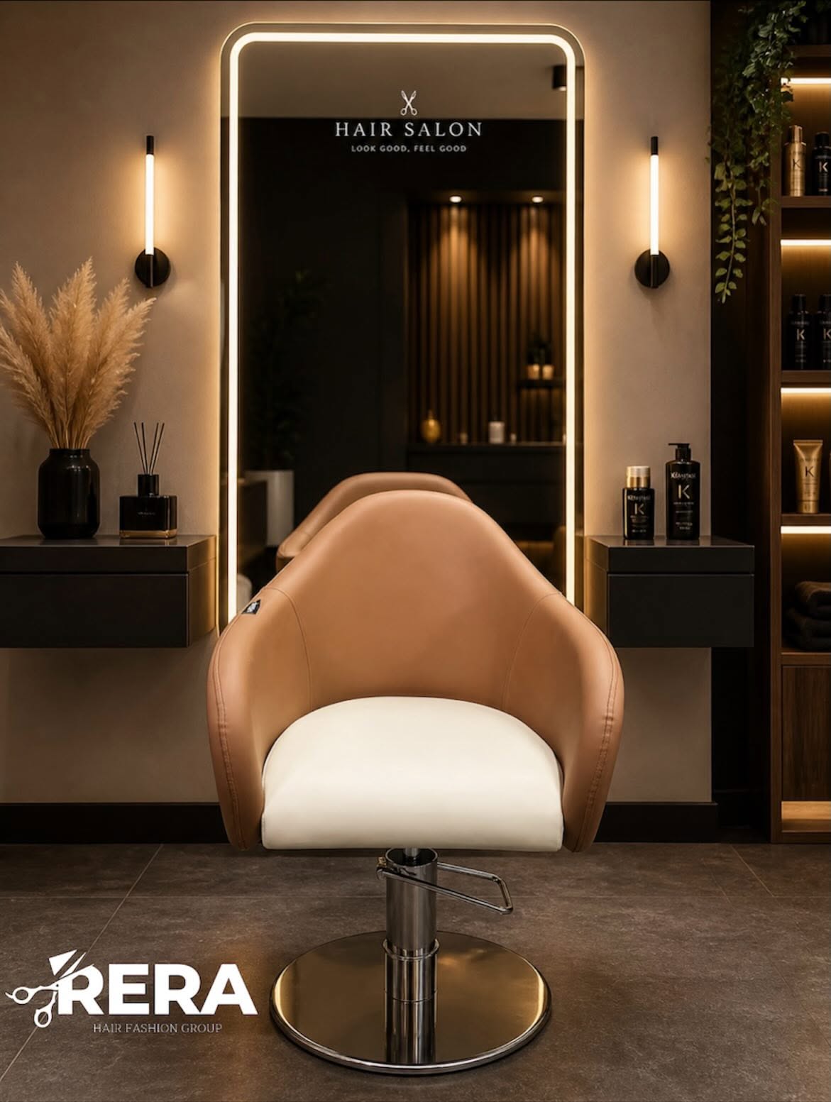Camel and cream styling chair